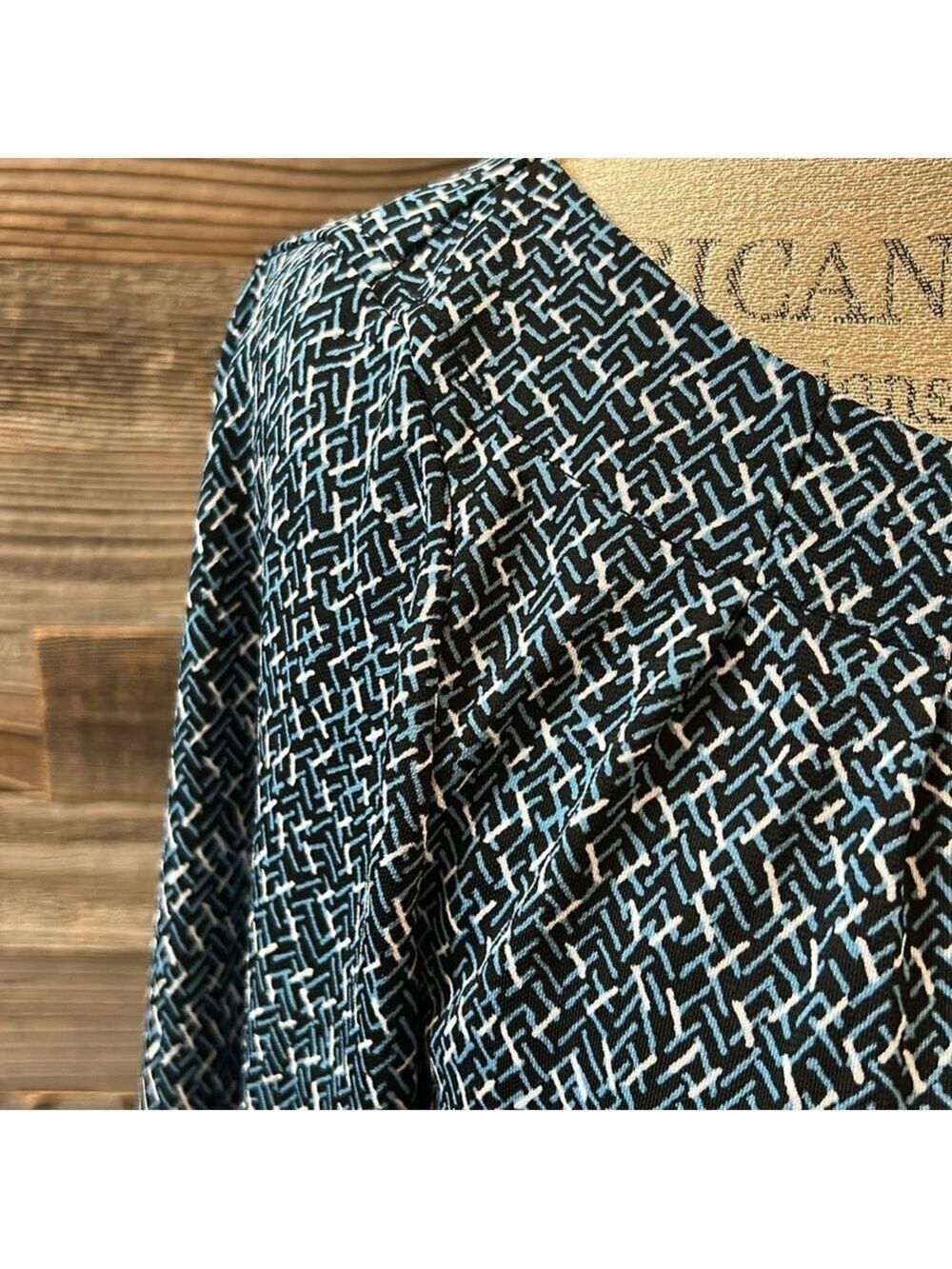 Lands End Blue Patterned Midi Tie Waist 3/4 Length Sleeve Dress Size XS 2-4 - Picture 3 of 9